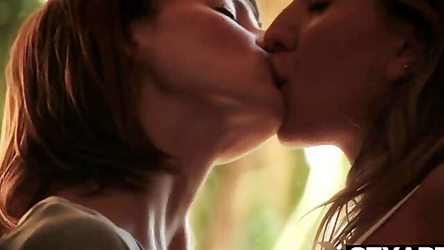 Sexy Blonde Gives Shy Brunette Her First Lesbian Experience