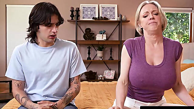 ADULT TIME - Horny MILF Dee Williams Tries To Hide Her Buttplug From Stepson During Fake Meditation!