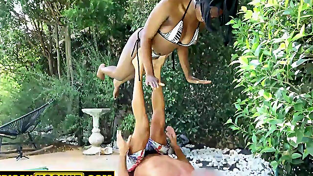 This flexible EBONY MILF came for yoga lessons... ended up getting FACE FUCKED in every angle