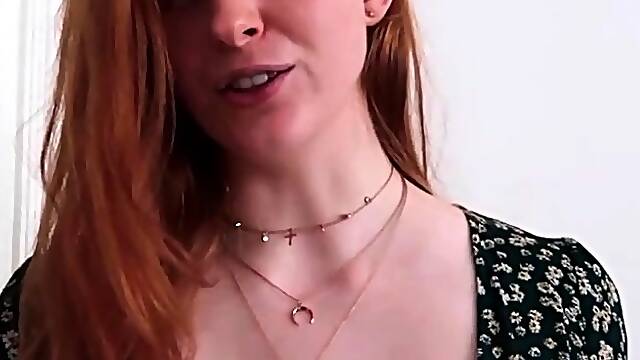 Amateur redhead masturbates then gives a blowjob