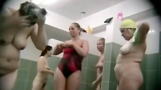 Group showering mothers on spy cam