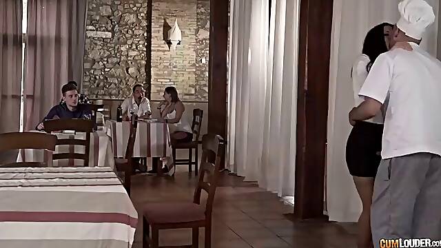 Waitress babe alexa tomas fucks chief in public at restaurant