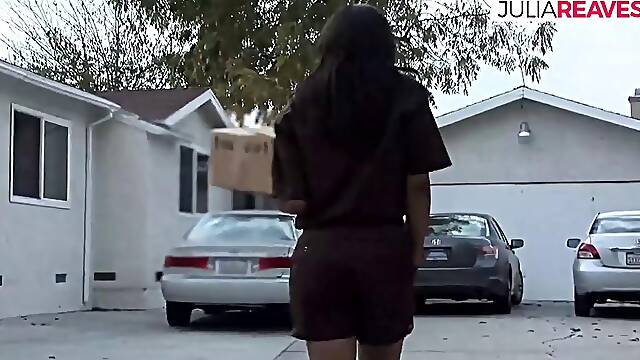 Naomi thanks the postman with a quick fuck