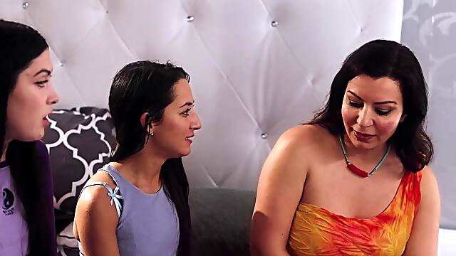 Teen Stepsisters Seduce Big-Tits MILF Stepmom