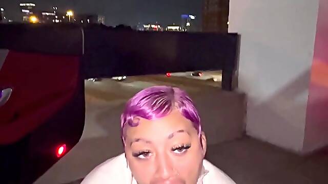 Ebony housewife kneels down and worships big black cock