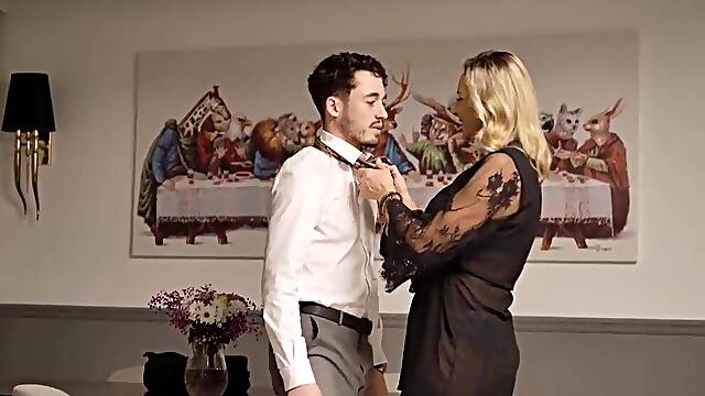 Mature whore fucks her young and gullible lawyers dick