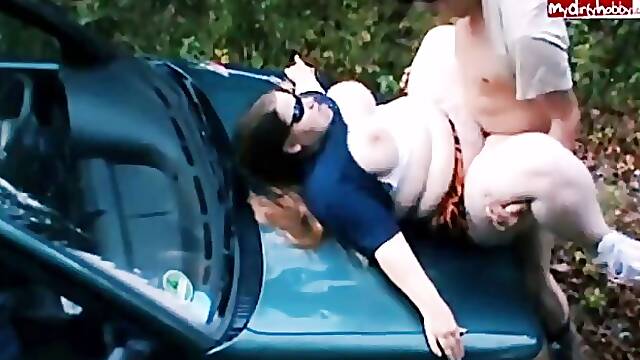 Fat German slut with big tits is getting fucked in a doggy- style position and enjoying it