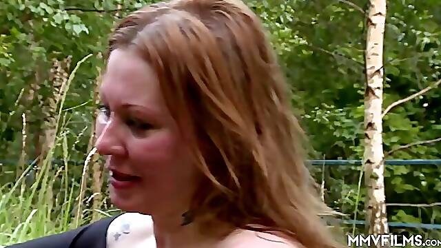 Inked woman is getting fucked in the camp and moaning from pleasure during an orgasm