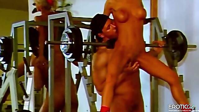 Retro fuck in the gym with busty fit blonde MILF