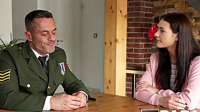 Sexy brunette Matty is pussy pounded by a hung soldier