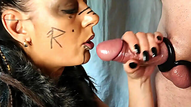 Hot MILF gives a sloppy blowjob and swallows cum