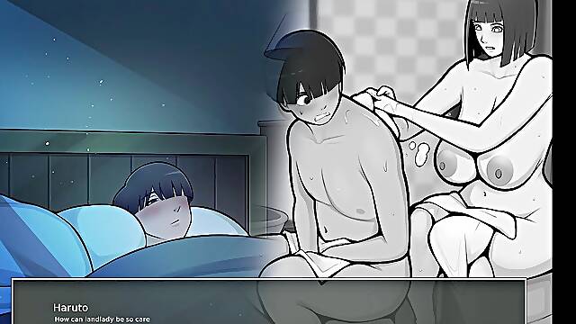 Busty Konoha MILF strokes her big tits while fantasizing about sexy Hinata