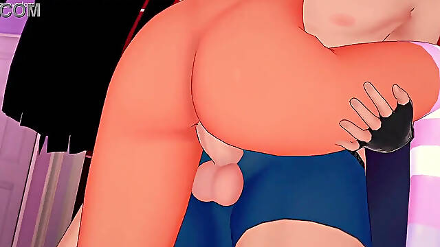 Busty brunette Chel takes a huge 3D cartoon cock