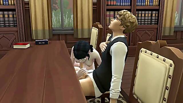 Friends studying at the bookstore ended up having sex everywhere.