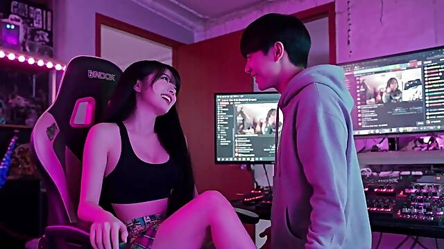 Tattoed Korean Stepsis is a Gamer Girl who Loves her Stepbro Huge Cock