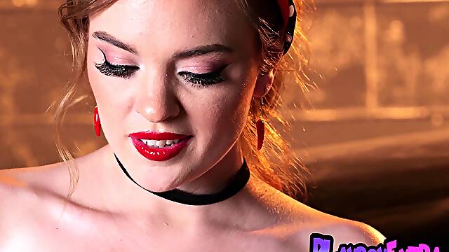 Redhead big boobed all natural naked MILF Katriana Lohan fixing her car