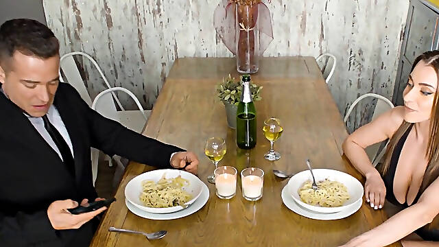 Latina MILF flirts over dinner then gets railed from behind