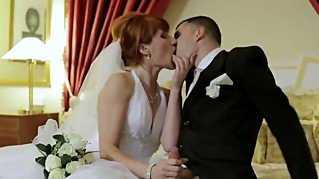 Sexy bride is being dicked by two men from the guest list