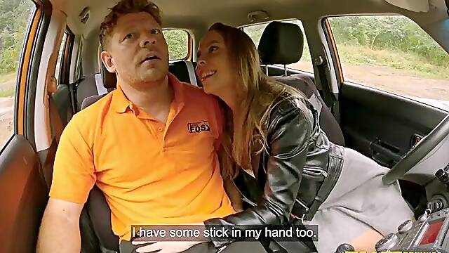 Fake Driving School - Czech student screws her teacher hawt car sex female climax natural boobs