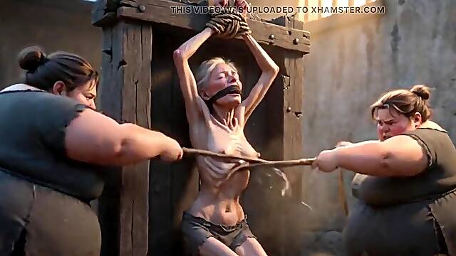 Granny Thrall Breast Whipping Session by 2 Fat big beautiful woman Dominatrixes
