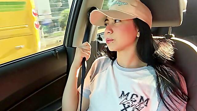 Nasty girl milks in front of uber driver.