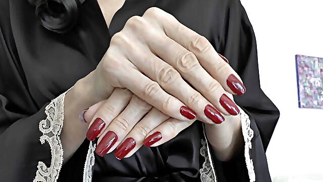JOI and CEI Clip Red Fingernails Hand Fetish Silk Kimono