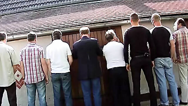 Nasty French blonde gets DPed and facialized in outdoor gangbang