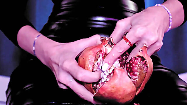 Leather mistress Eva Latex hot food fetish kink BDSM boots MilF mature solo kink dominatrix bathroom