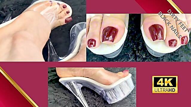 ImperatrizBellaSadic’s long nails in transparent platform heels RED NAILLS PLATAFORM HIGH HEELS