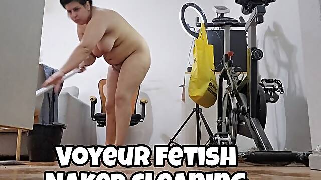 Spying on My Favorite Neighbor Cleaning Naked ( voyeur fetish, chubby girl)