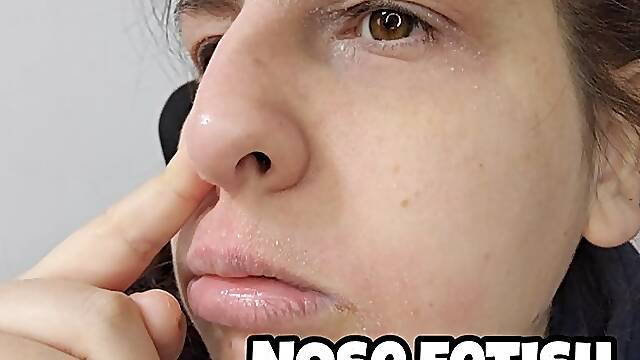 Nose Fetish Play - Snot Piggy Nose Picking Close Up