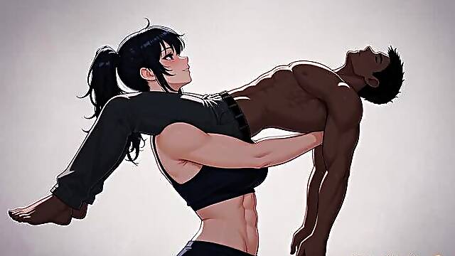 Anime Muscle Mommy Owns Him in the Air.