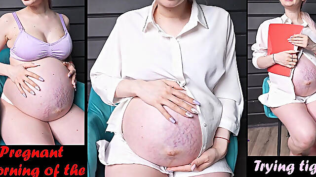 Pregnant Morning of the Working Day. 9 Month Pregnant