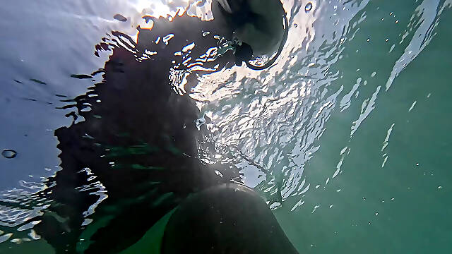 Naughty Blonde Pees in the Ocean Outdoor and Swimming Underwater