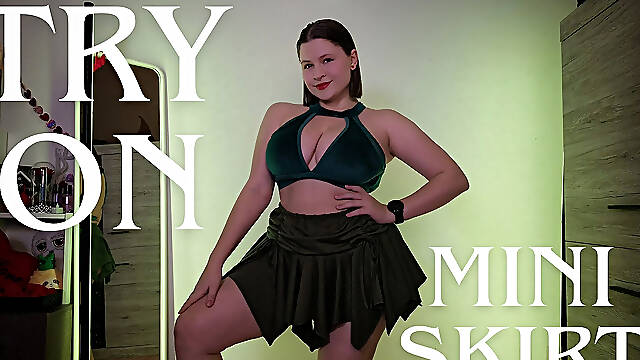 Trying on 3 Cute Mini Skirts - Jungle Green, Pink Bows & Burgundy Straps
