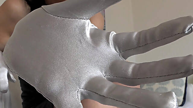 Long, Shiny Silver Satin Gloves Turn You on so Much - Lady Victoria Valente
