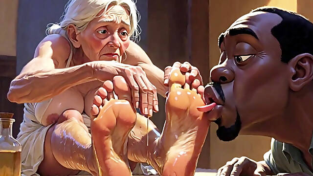 Old Granny Foot Worship - Man Licking Oiled Wrinkled Soles