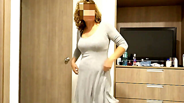 My Stepmother Undresses and Pees Before Putting on Her Bikini to Go to the Beach.