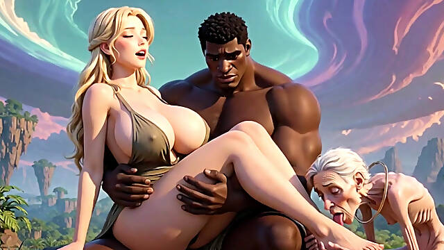 90 Year Old Granny Foot Slave - Licking Girl's Feet While on Black Man's Lap