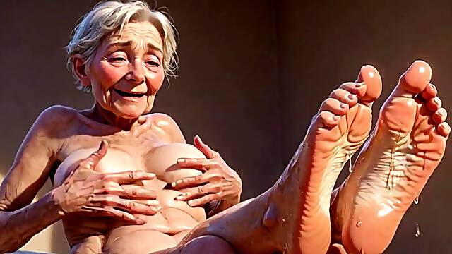 Old Granny Enjoying Oil Foot Massage - Desperate for Tongue in Toes