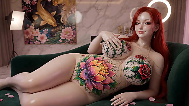 Massive Tits & Belly Tattoo Tease - Busty Mature Slut Slow Seduction 3D Hentai