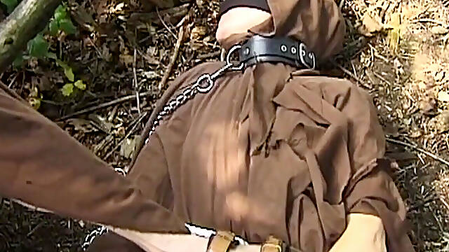 Mature MILF in Monk Robes Sucks Cock Blindfolded Outdoors