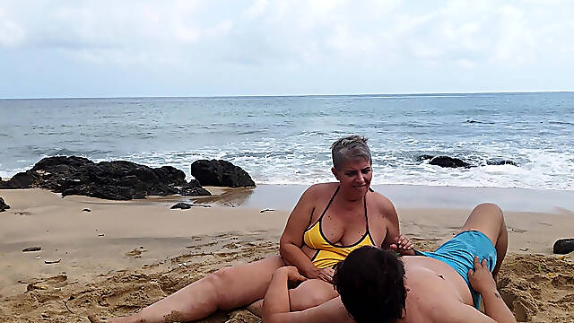Real Mature Couple, We Are Almost Discovered on the Beach