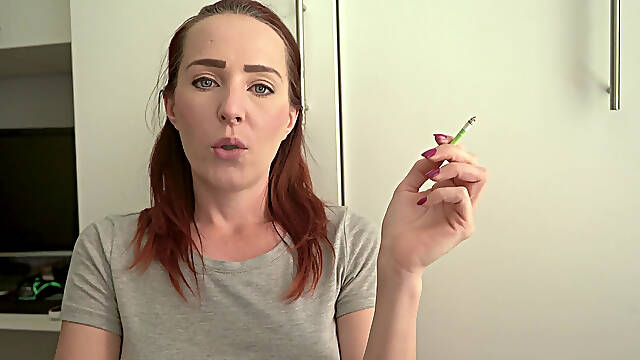 Cute Brunette Smoking in a Tight Top