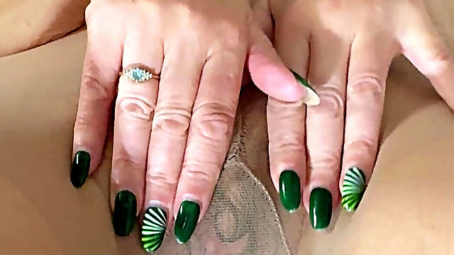 Nylon Covered and Bare Pussy Play Mmmm