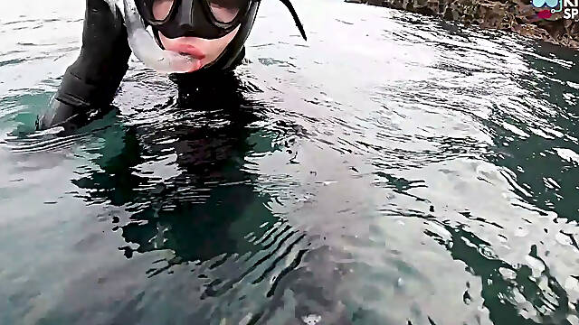 Secret Underwater 8mm Wetsuit Play - Snorkeller Gets Away with It